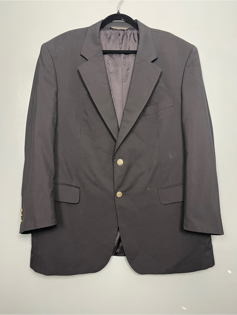 Vintage Burberry Men's Classic Blazer Black Wool Gold Buttons Size 50S